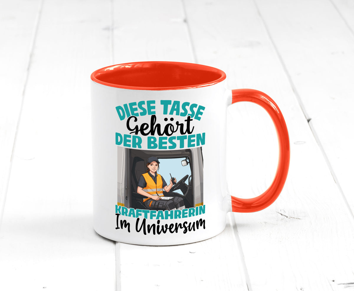 Im Universum: Kraftfahrerin | Lastwagen LKW lustig Humor Geschenkidee Geschenk Tasse
