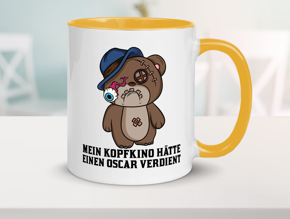Mein Kopfkino hätte Oscar verdient | kaputter Bär Comic lustiger Spruch Tasse