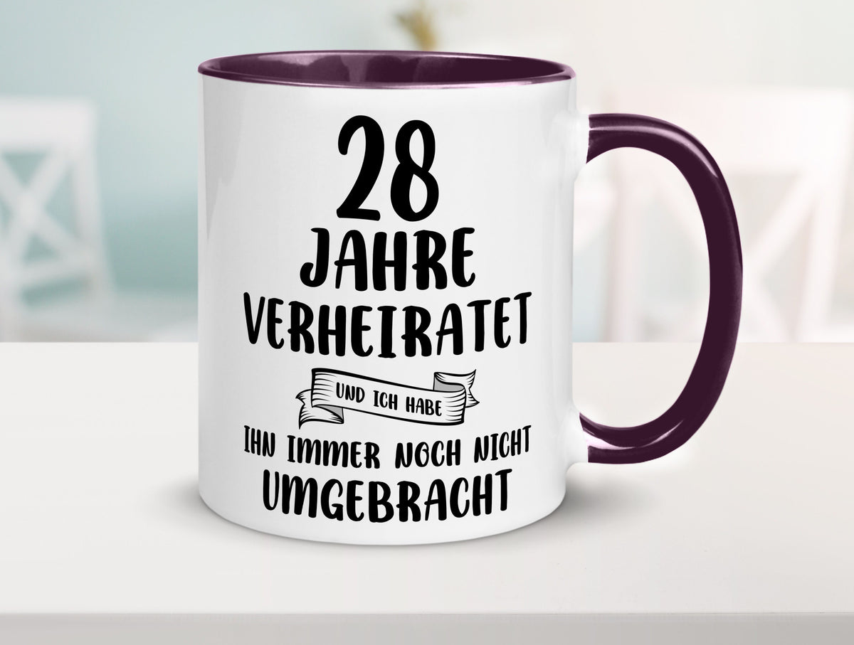 28 Jahre Verheiratet, immer noch am Leben! Geschenkidee Humor Tasse