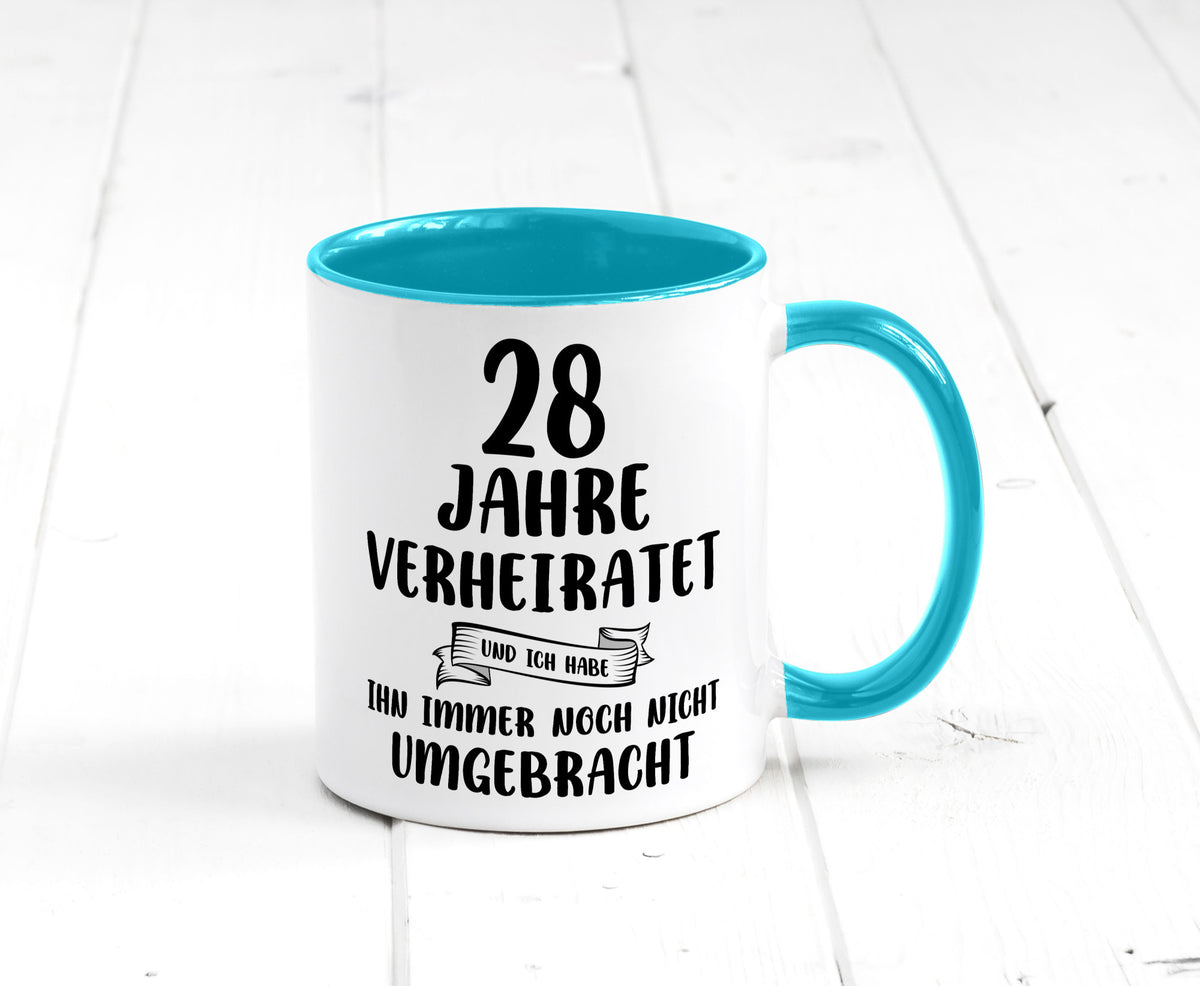 28 Jahre Verheiratet, immer noch am Leben! Geschenkidee Humor Tasse
