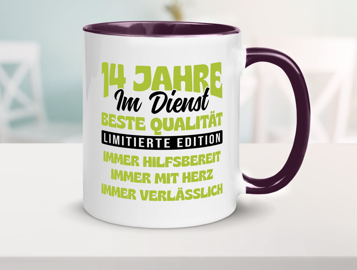 14 Jahre im Dienst | Jubiläum Arbeit v4 Geschenkidee Kollegen Büro Humor Tasse