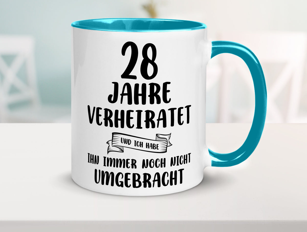28 Jahre Verheiratet, immer noch am Leben! Geschenkidee Humor Tasse