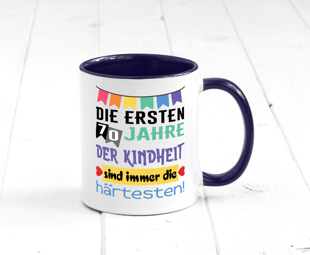 Die ersten 70 Jahre der Kindheit | 70. Geburtstag Rentner Humor Ruhestand Tasse