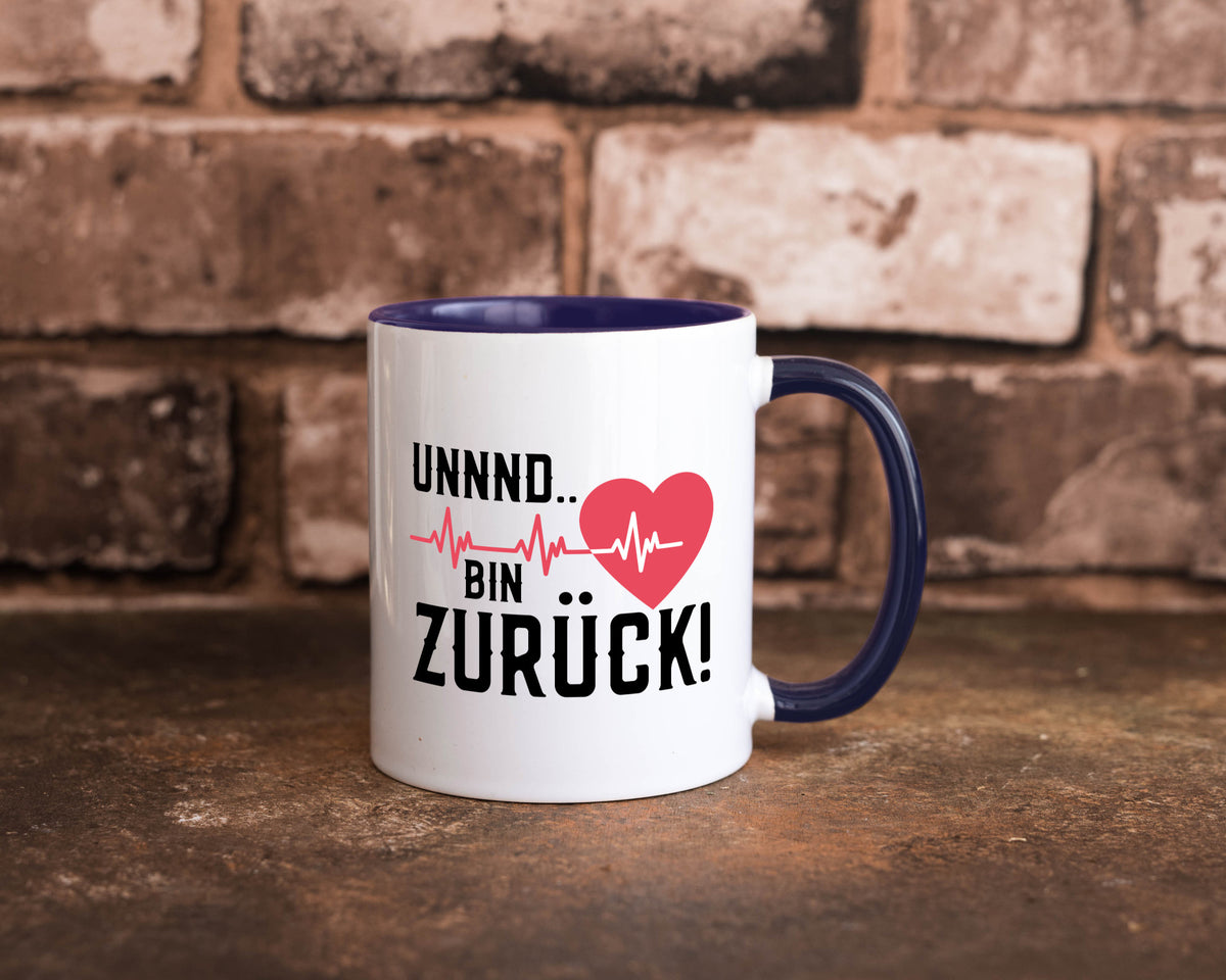 Bin zurück | Herzschlag Reanimation Puls Arzt Klinik Geschenk Humor Tasse