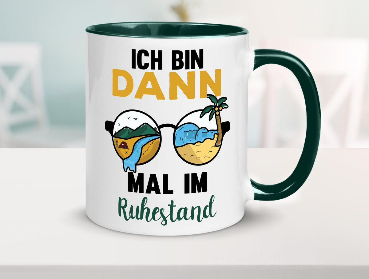 Bin dann mal im Ruhestand | Sonnenbrille Palme Meer lustig Jubiläum Geschenk Tasse