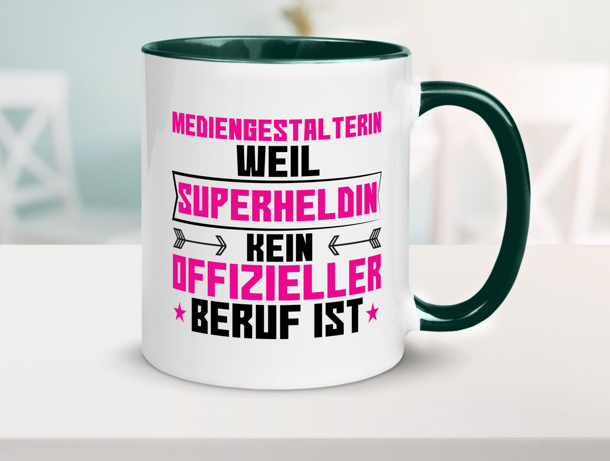 Superheldin Mediengestalterin | Medien lustiger Spruch Geschenk Humor Tasse