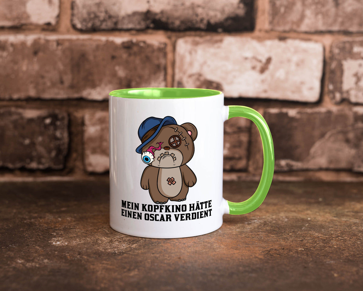 Mein Kopfkino hätte Oscar verdient | kaputter Bär Comic lustiger Spruch Tasse