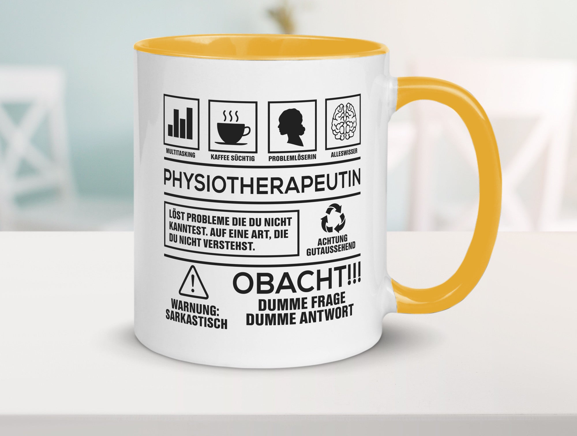 Achtung Probleme Physiotherapeutin v2 lustig Humor Geschenkidee Geschenk Tasse