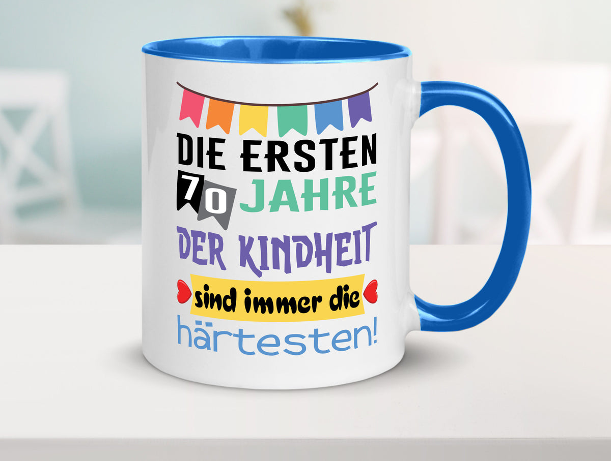 Die ersten 70 Jahre der Kindheit | 70. Geburtstag Rentner Humor Ruhestand Tasse