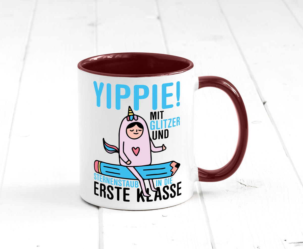Mit Glitzer und Sternenstaub | Einschulung Einhorn lustiger Spruch Geschenk Tasse