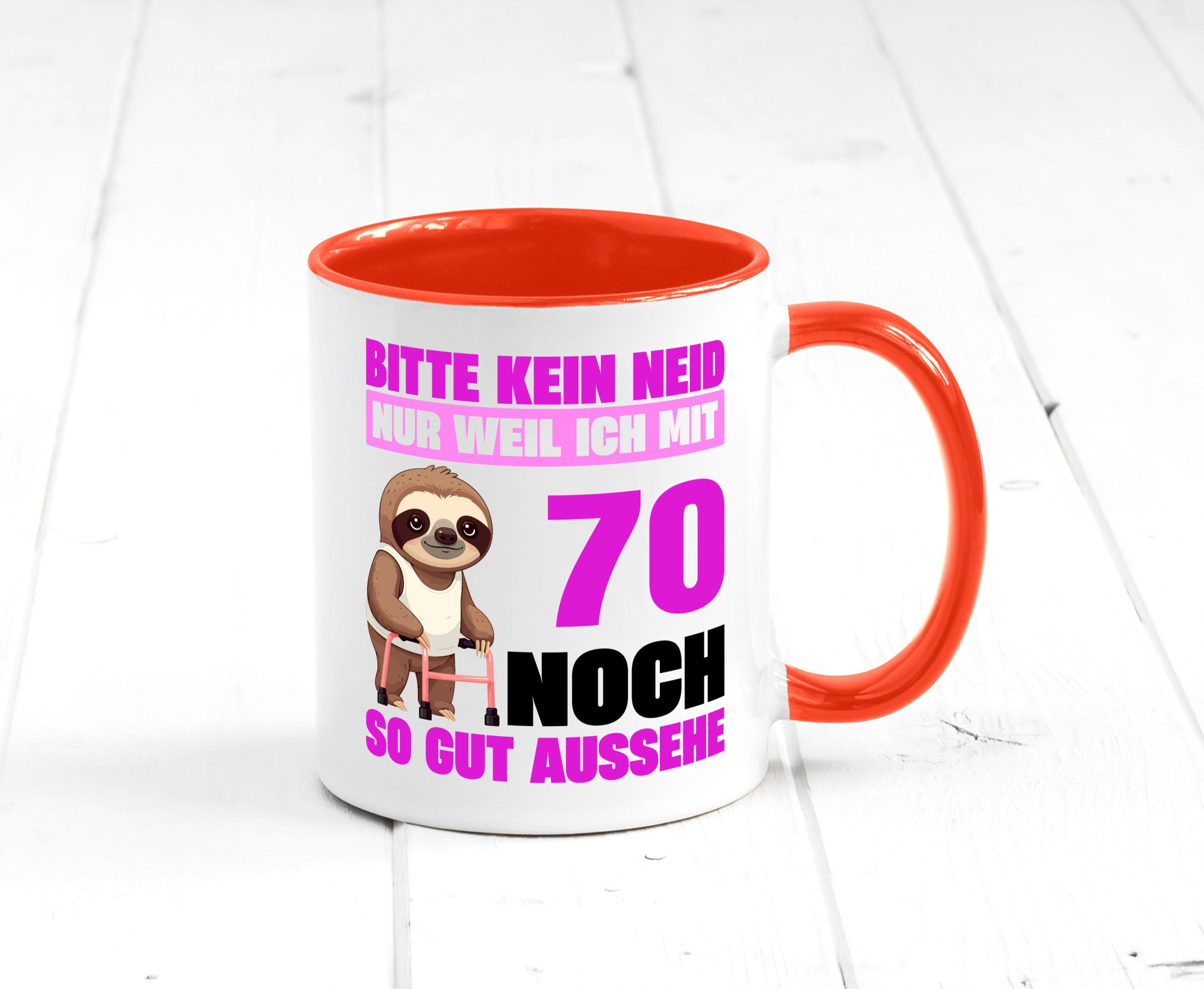 70. Geburtstag | Bitte kein neid Faultier 70 Jahre v2 Humor Geschenkidee Tasse