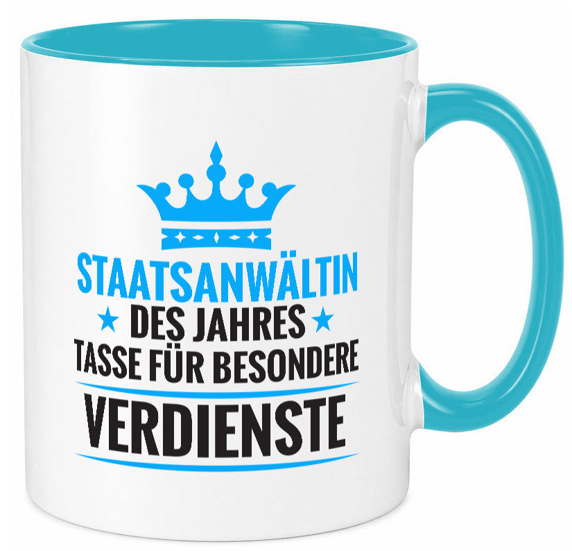 Besonderer Verdienst: Staatsanwältin | Anwältin lustiger Spruch Geschenk Humor Tasse