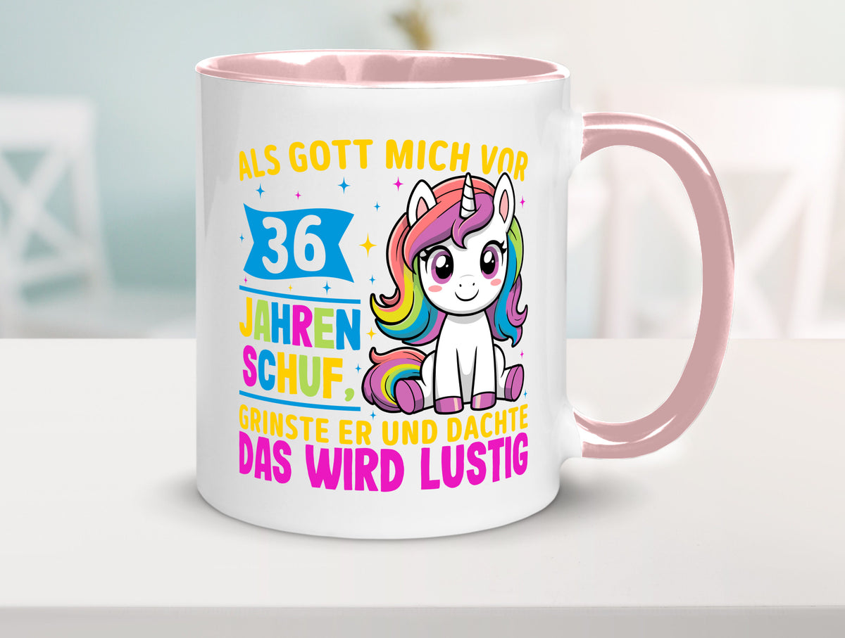 36. Geburtstag | Als Gott mich schuf 40 Jahre v2 Humor Geschenkidee Tasse