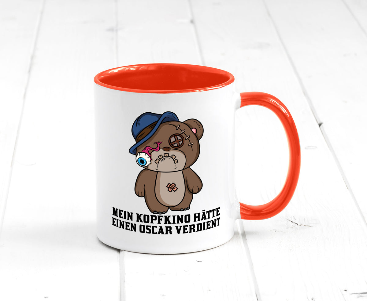 Mein Kopfkino hätte Oscar verdient | kaputter Bär Comic lustiger Spruch Tasse