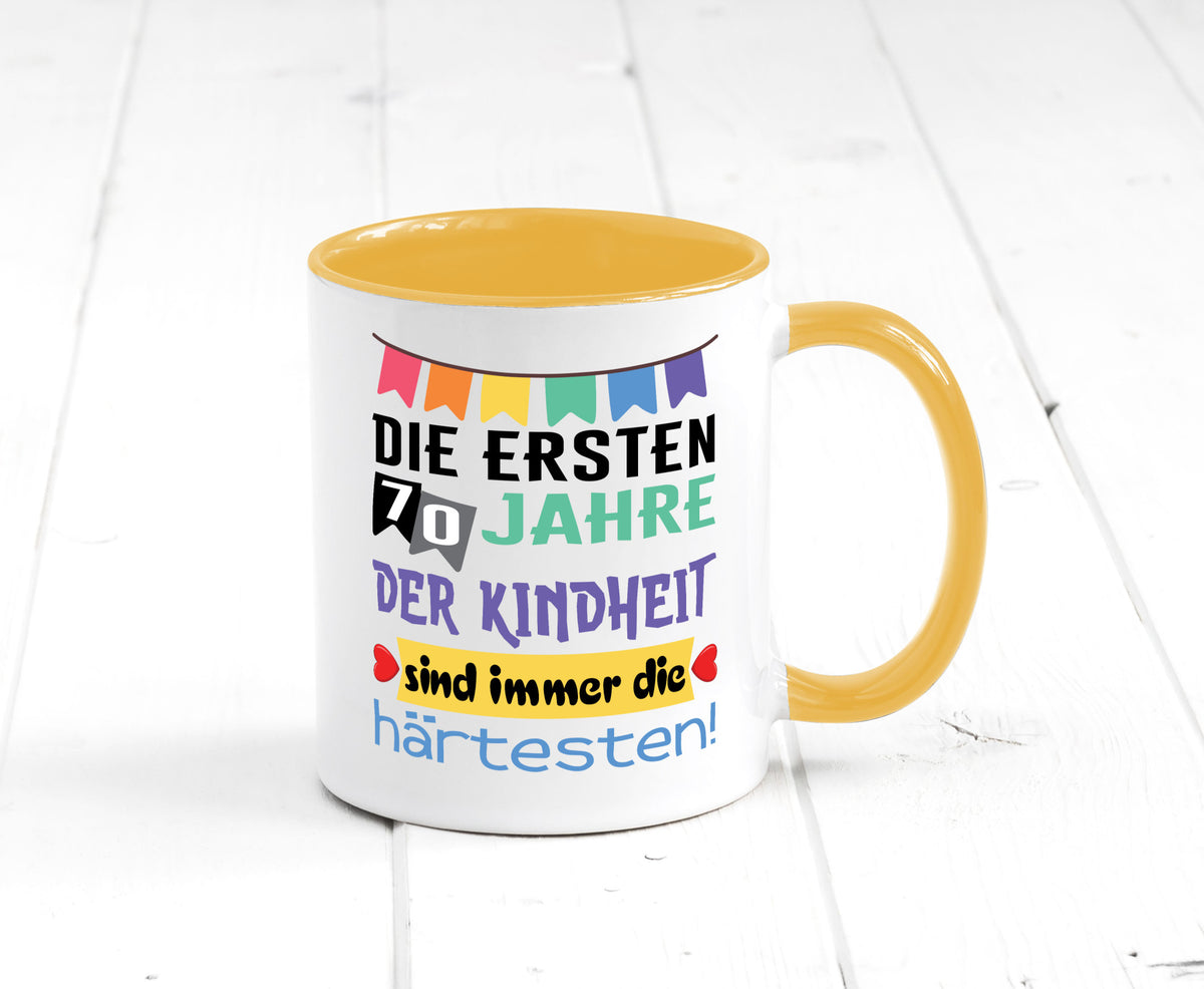 Die ersten 70 Jahre der Kindheit | 70. Geburtstag Rentner Humor Ruhestand Tasse