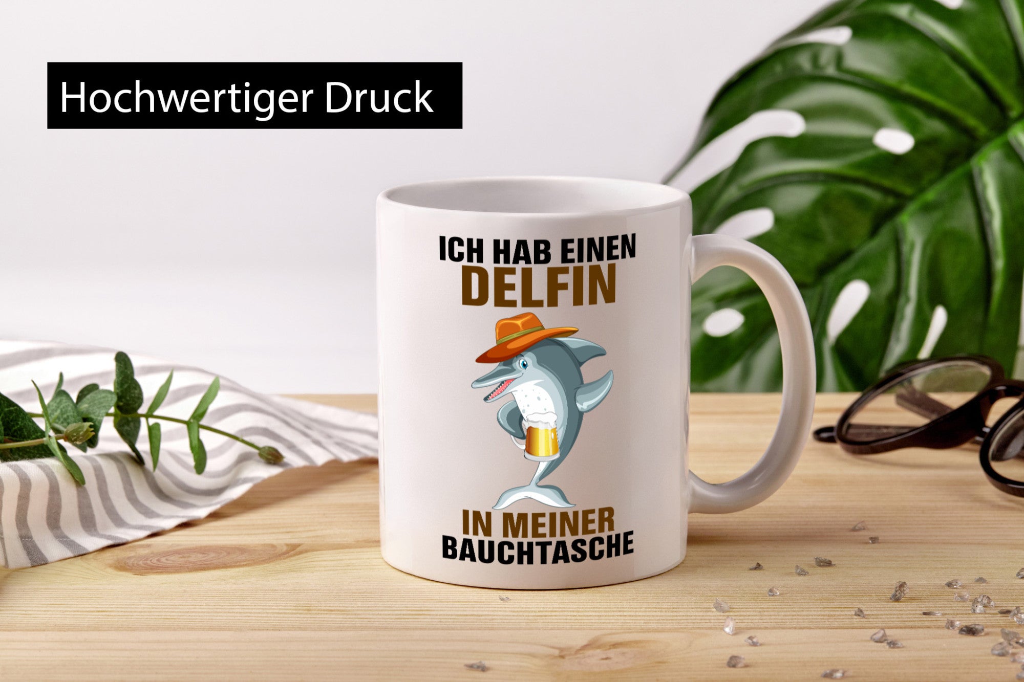 Ich hab einen Delfin in meiner Bauchtasche | Party Bier Humor Geschenkidee Tasse