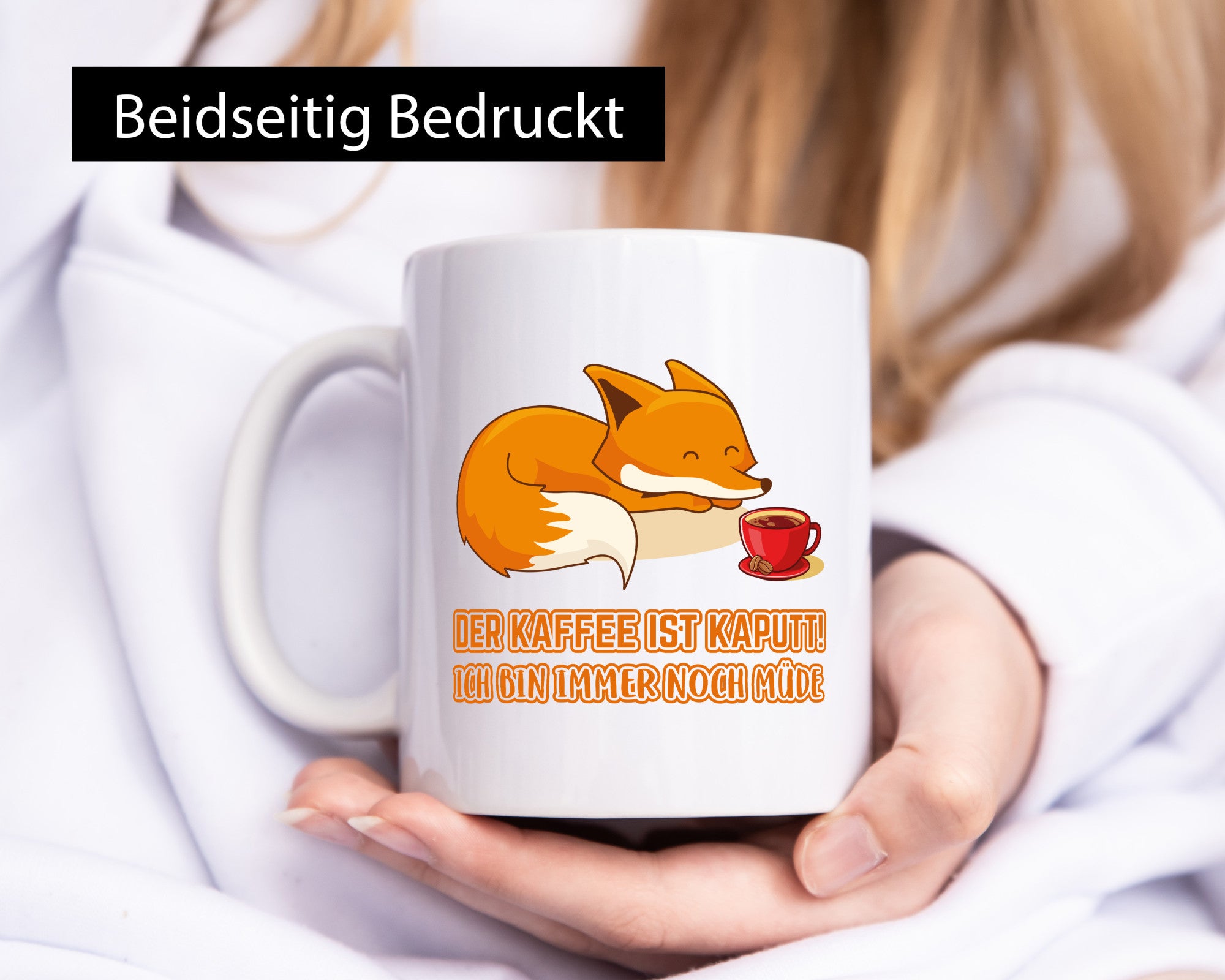Kaffee kaputt | Morgenmuffel Tasse Fuchs müde lustig Humor Geschenkidee Geschenk