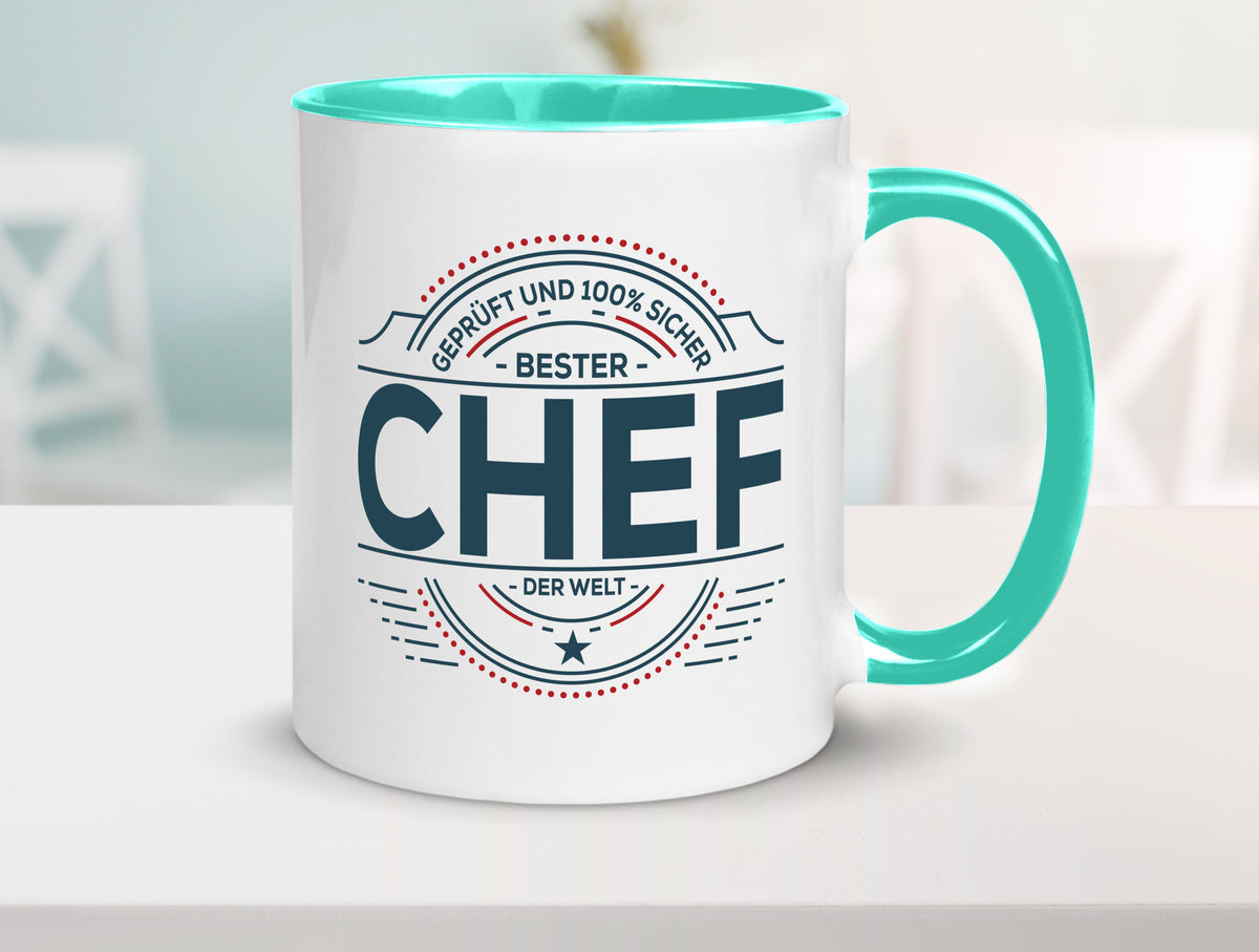 Geprüft und sicher: Chef | Führungskraft Vorgesetzter lustig Arbeit Kollegen Tasse