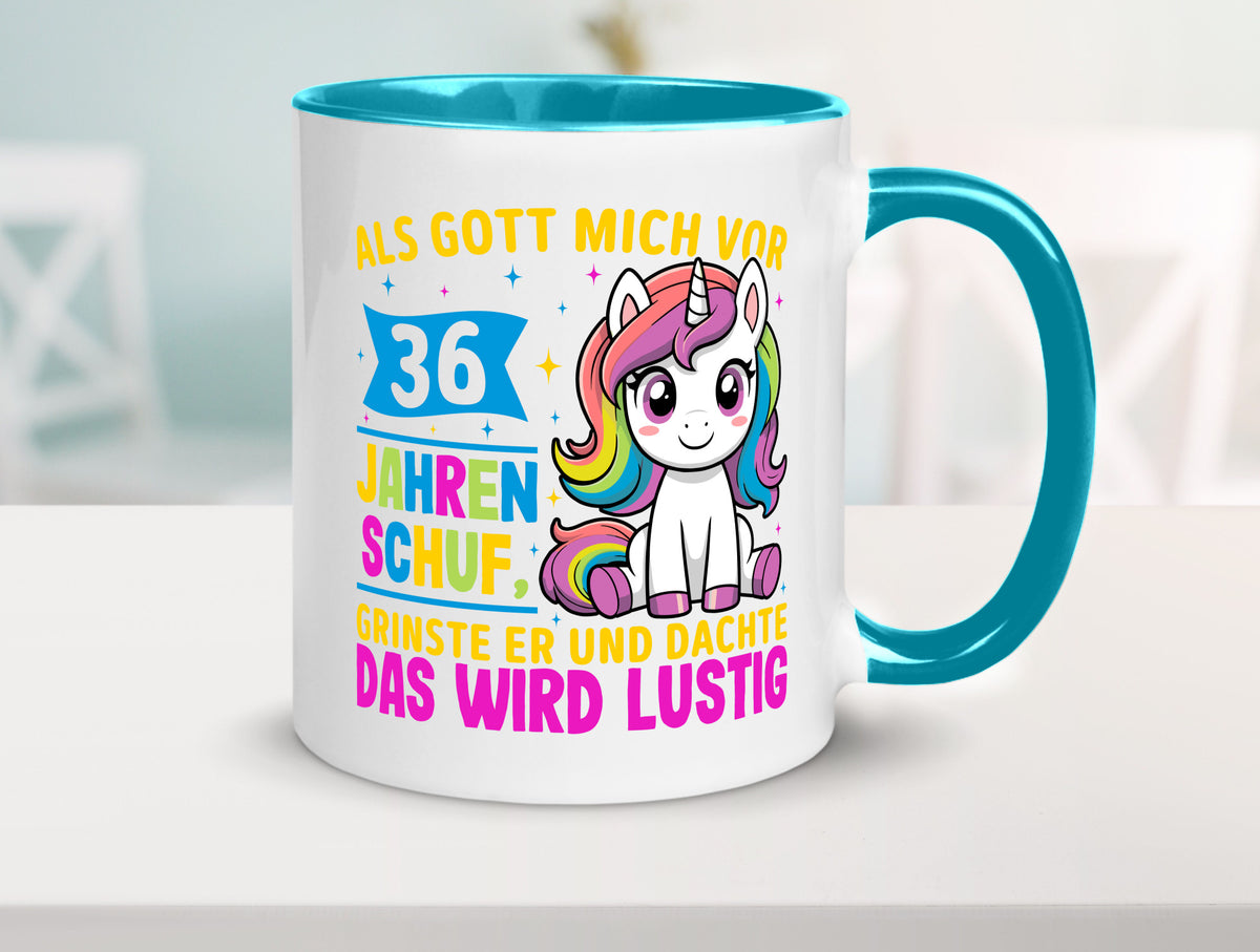 36. Geburtstag | Als Gott mich schuf 40 Jahre v2 Humor Geschenkidee Tasse