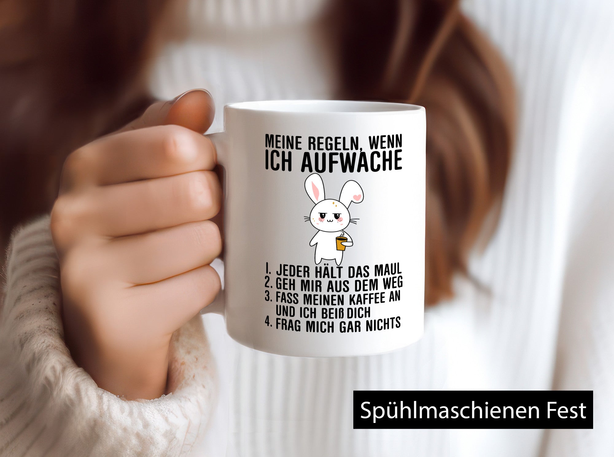 Regeln wenn ich aufwache | Morgenmuffel Hase Kaffee Geschenk Humor Geschenkidee
