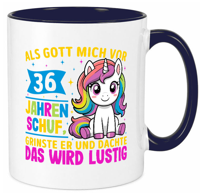 36. Geburtstag | Als Gott mich schuf 40 Jahre v2 Humor Geschenkidee Tasse