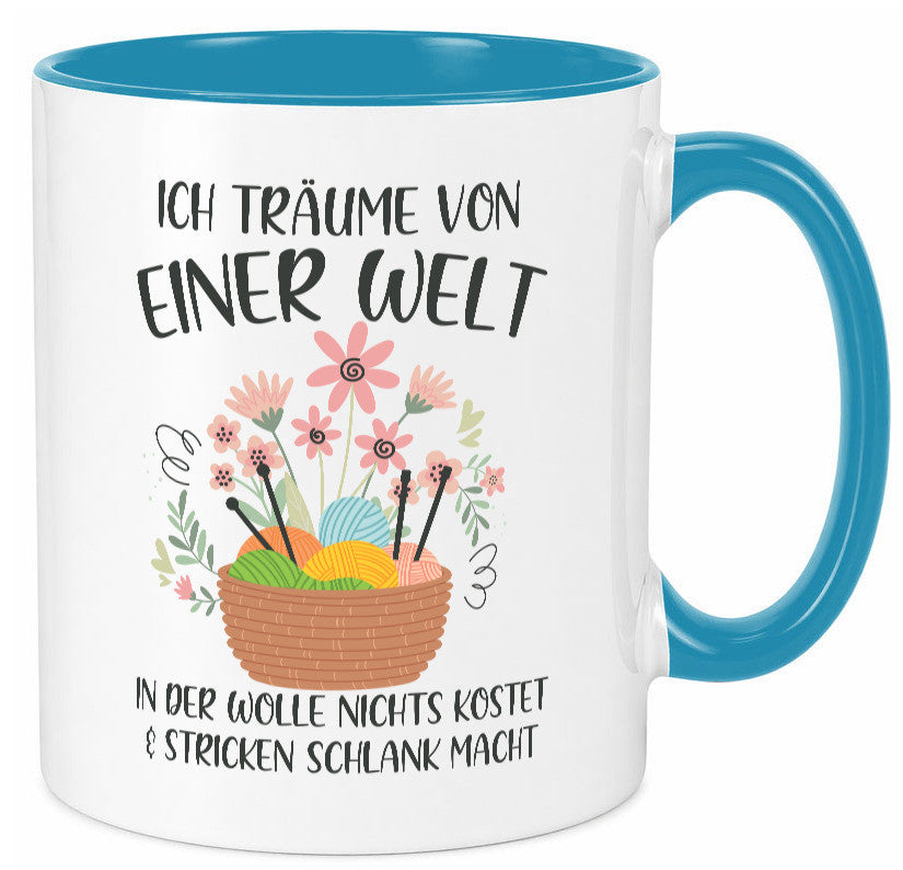 Träume von Wolle die nichts kostet | Korb Strick Blumen lustiger Spruch