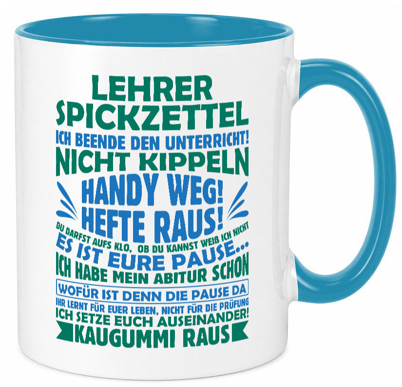 Lehrer Spickzettel | Beruf Tasse lustiger Spruch vl2 Geschenk Arbeit Kollegen