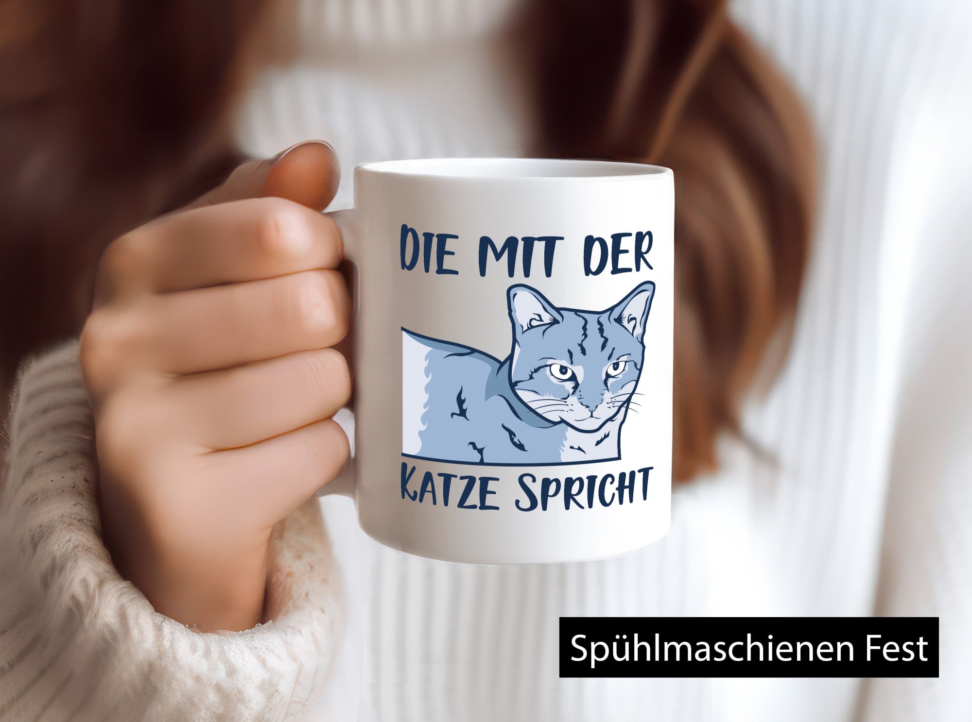 Die mit der Katze spricht | Humor Tierliebhaber Geschenkidee Tasse
