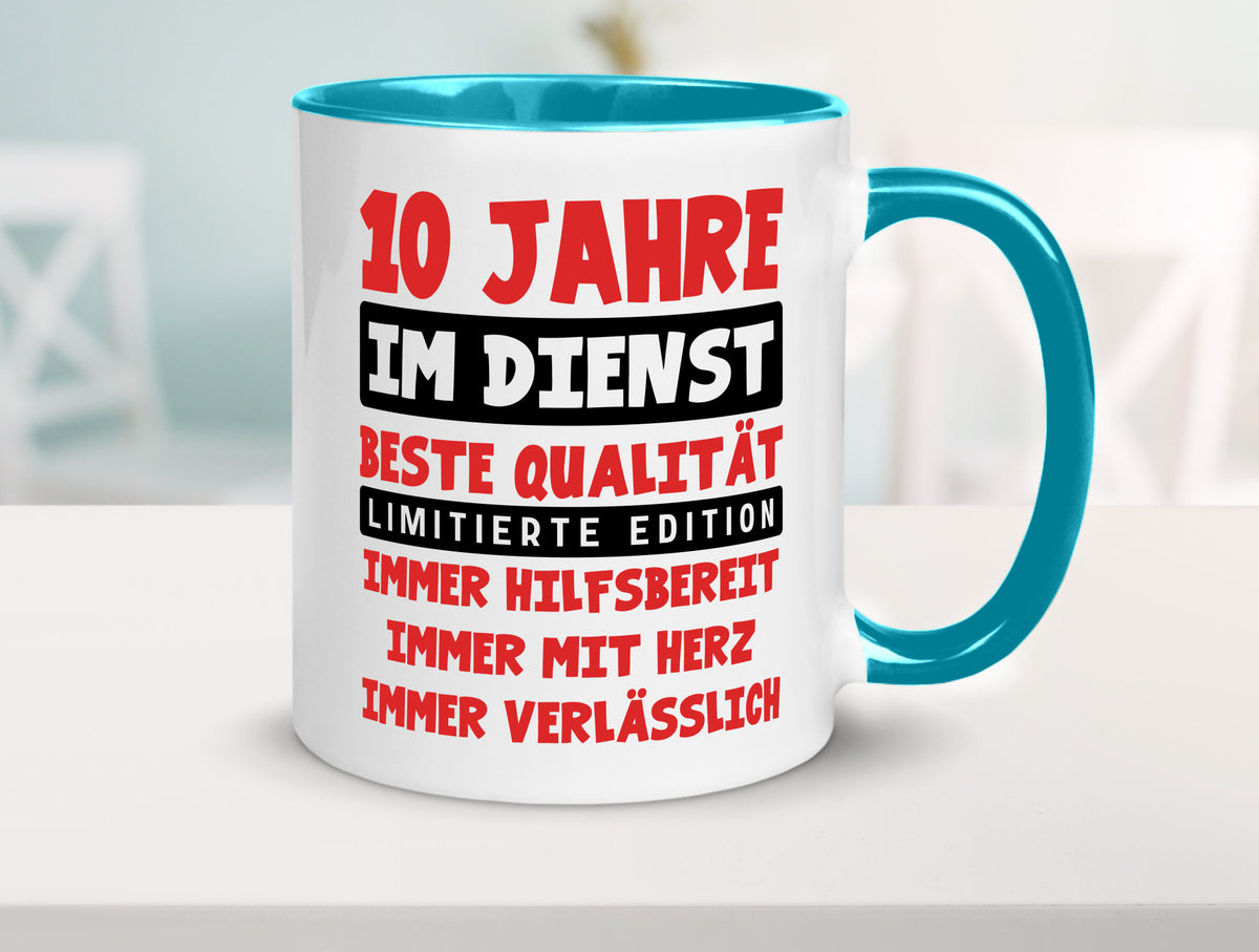 10 Jahre im Dienst | Jubiläum Arbeit v9 lustig Kollegen Büro Geschenk Tasse