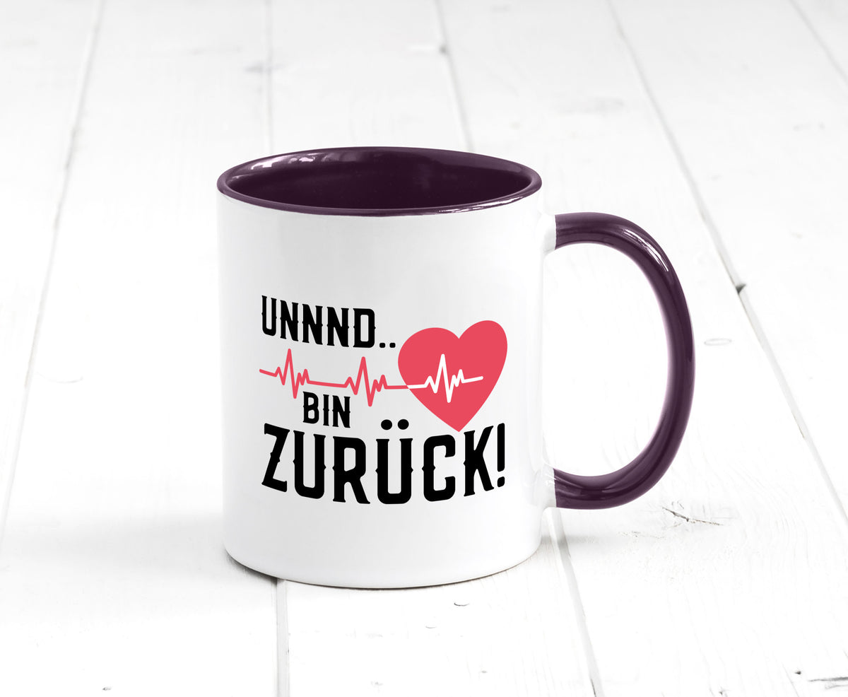 Bin zurück | Herzschlag Reanimation Puls Arzt Klinik Geschenk Humor Tasse