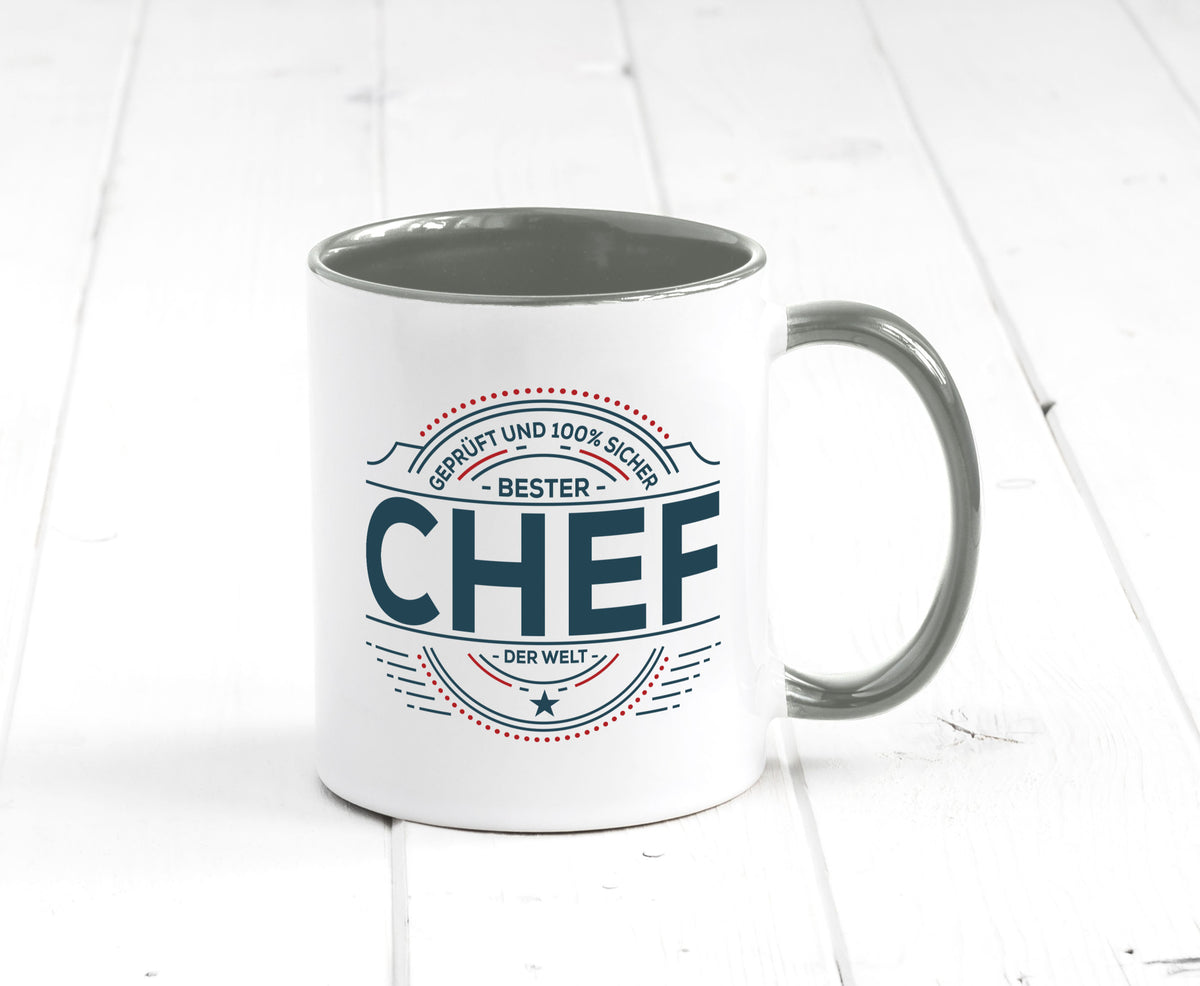 Geprüft und sicher: Chef | Führungskraft Vorgesetzter lustig Arbeit Kollegen Tasse
