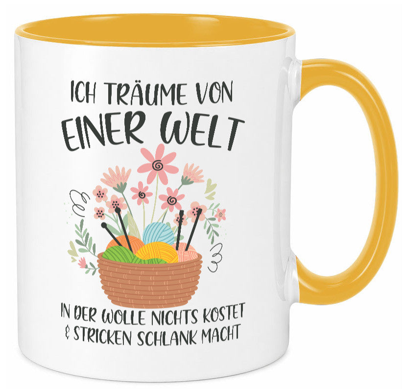 Träume von Wolle die nichts kostet | Korb Strick Blumen lustiger Spruch