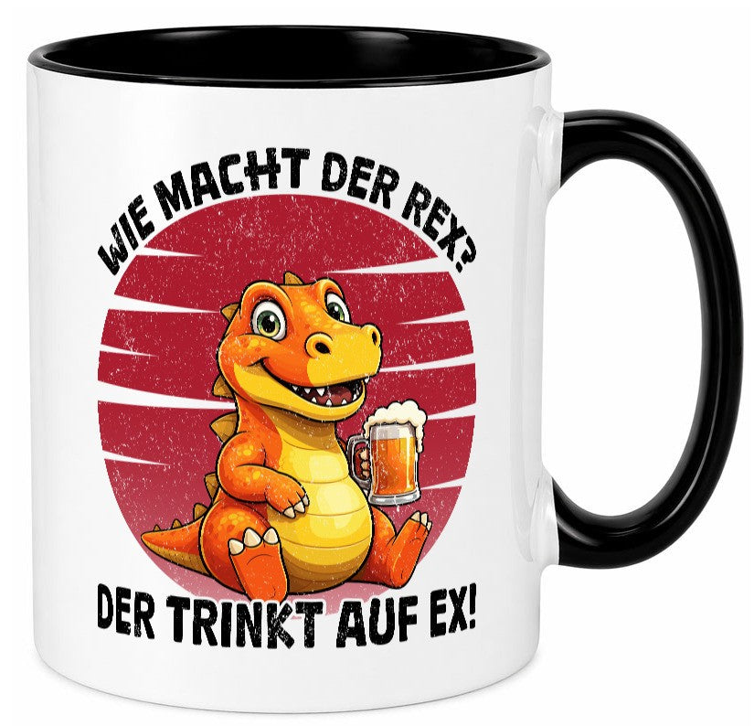 Wie macht der Rex trinkt auf ex | Bier T-Rex v2 lustiger Spruch Geschenk Humor Tasse