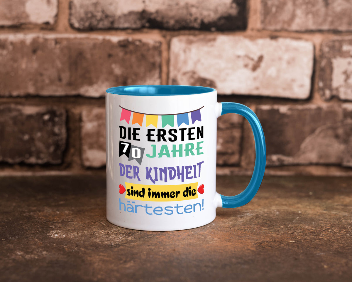Die ersten 70 Jahre der Kindheit | 70. Geburtstag Rentner Humor Ruhestand Tasse