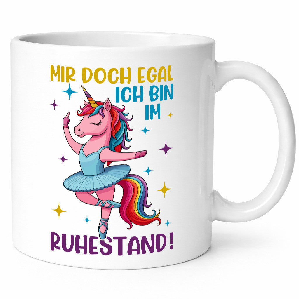 Bin im Ruhestand | Tanzendes Einhorn Geschenkidee Jubiläum Humor Tasse