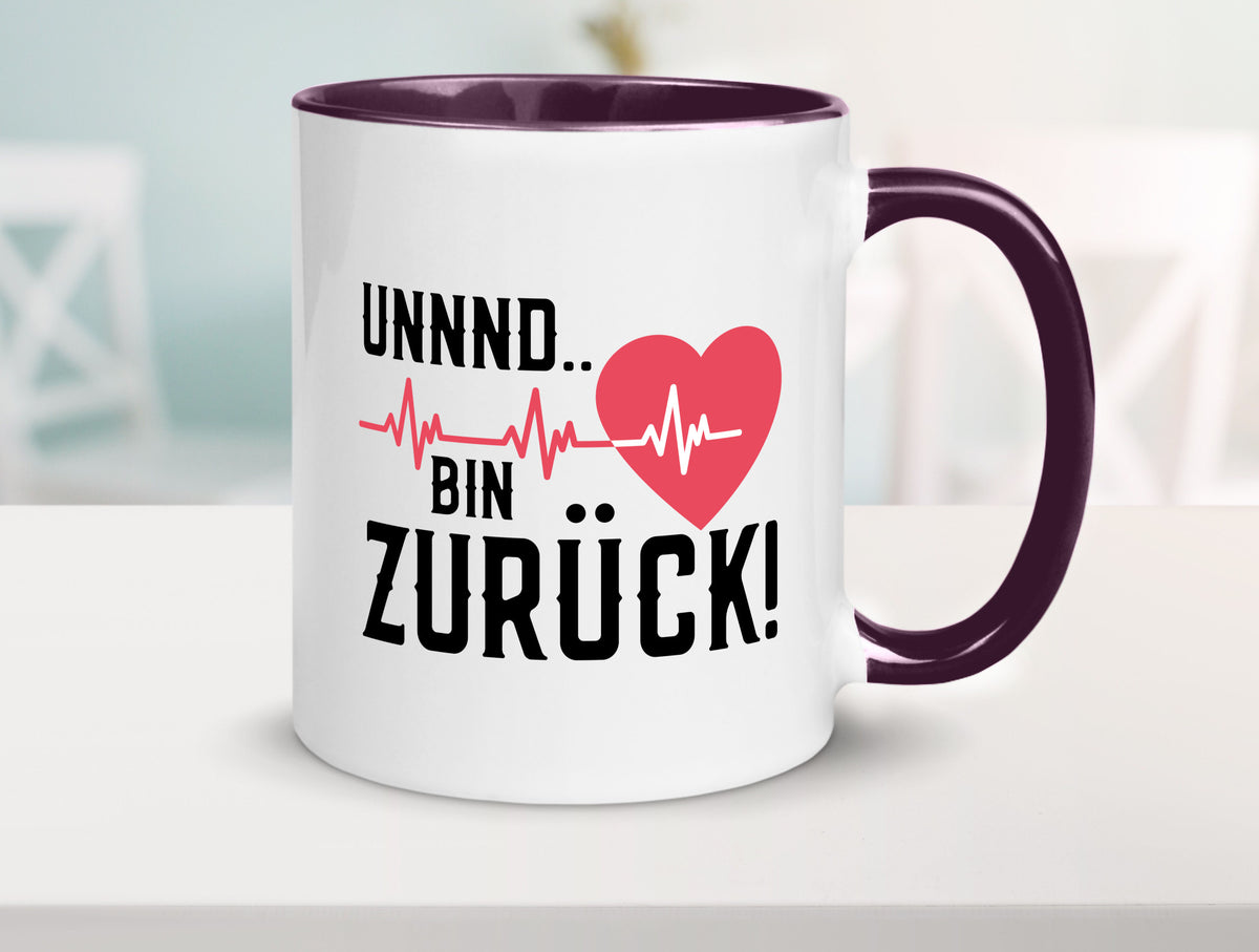 Bin zurück | Herzschlag Reanimation Puls Arzt Klinik Geschenk Humor Tasse