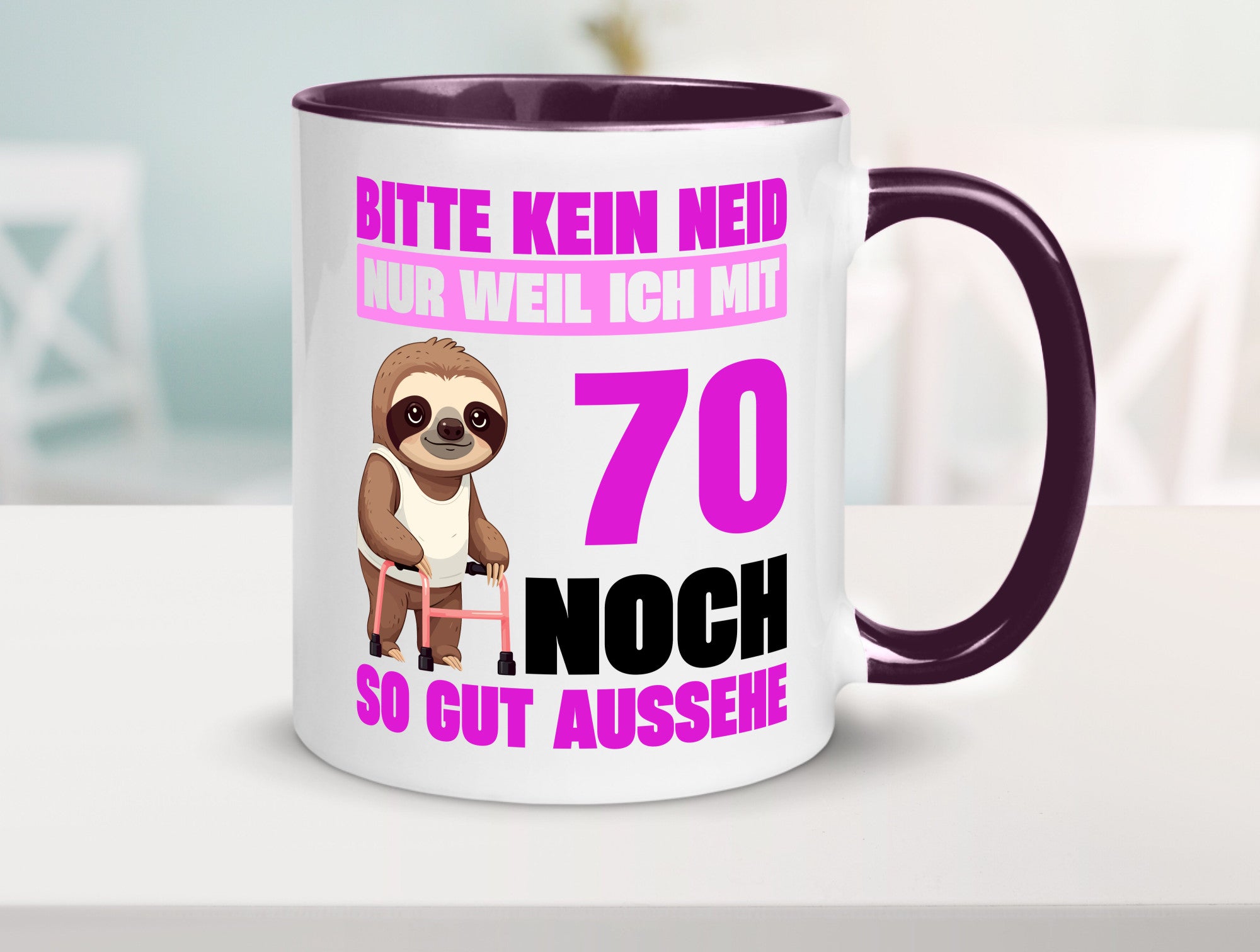 70. Geburtstag | Bitte kein neid Faultier 70 Jahre v2 Humor Geschenkidee Tasse