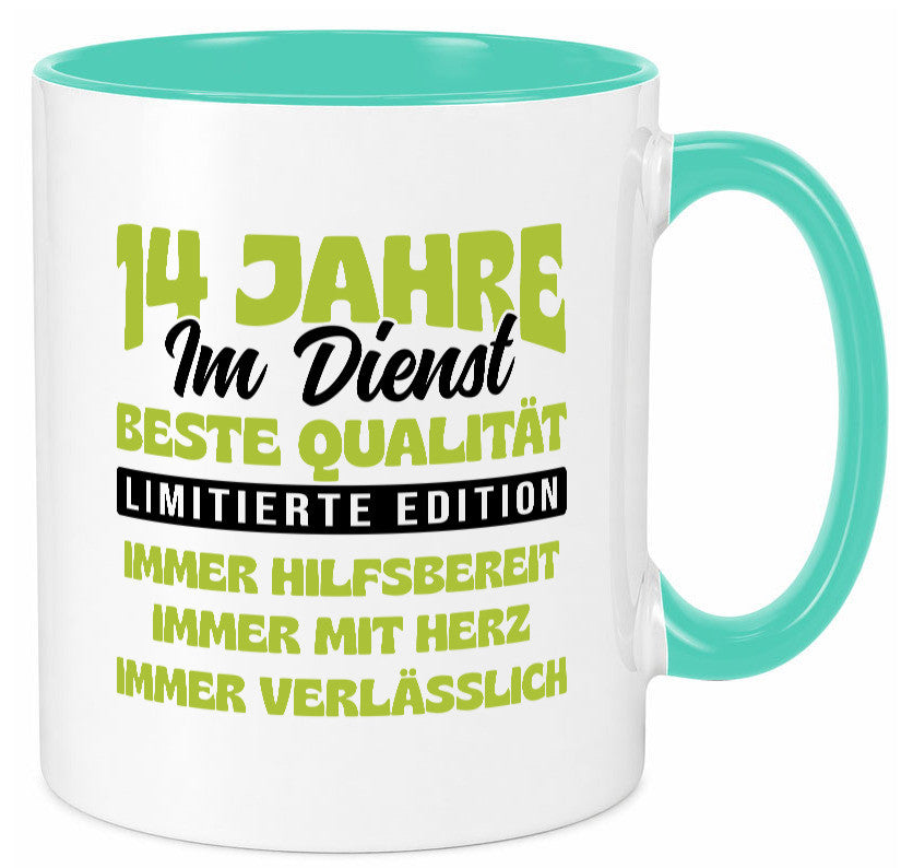 14 Jahre im Dienst | Jubiläum Arbeit v4 Geschenkidee Kollegen Büro Humor Tasse