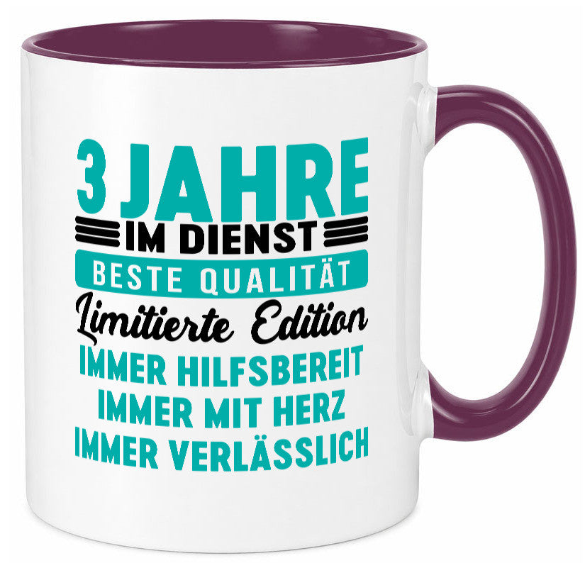 3 Jahre im Dienst | Jubiläum Arbeit v5 lustig Kollegen Büro Geschenk Tasse