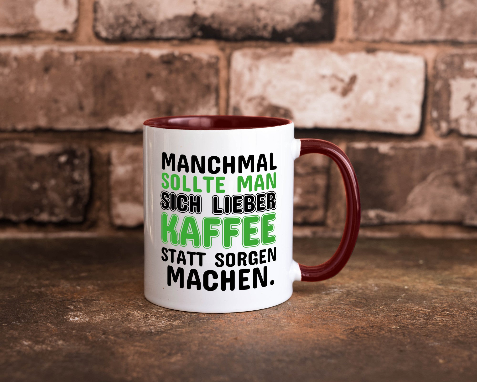 Kaffee statt sorgen lustiger Spruch Geschenk Humor Geschenkidee Tasse