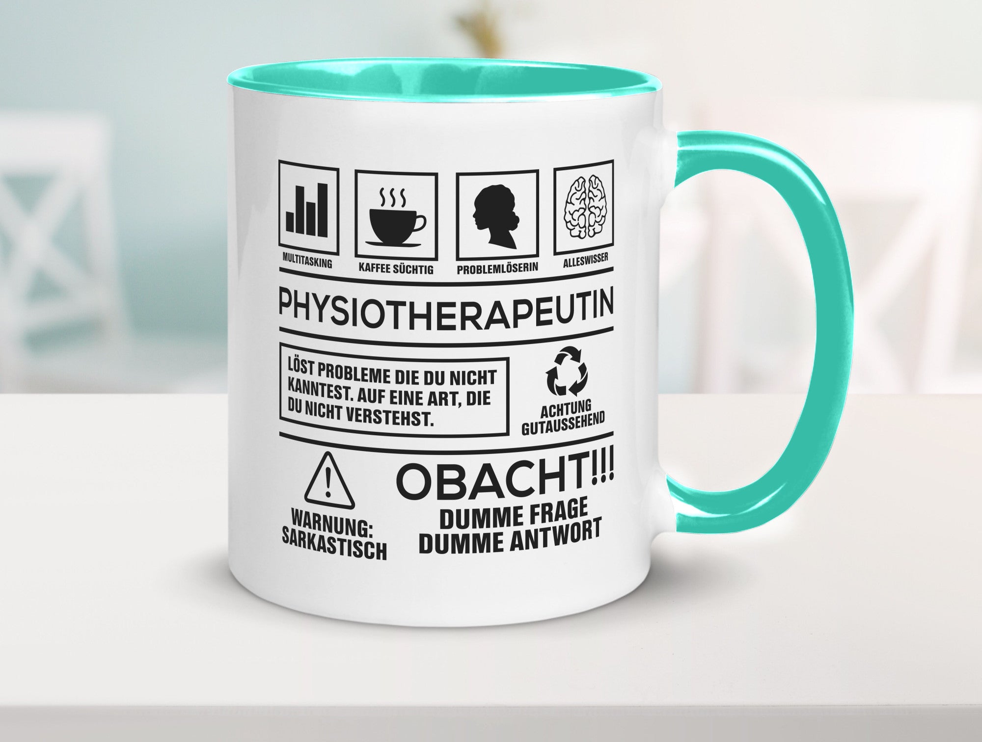 Achtung Probleme Physiotherapeutin v2 lustig Humor Geschenkidee Geschenk Tasse