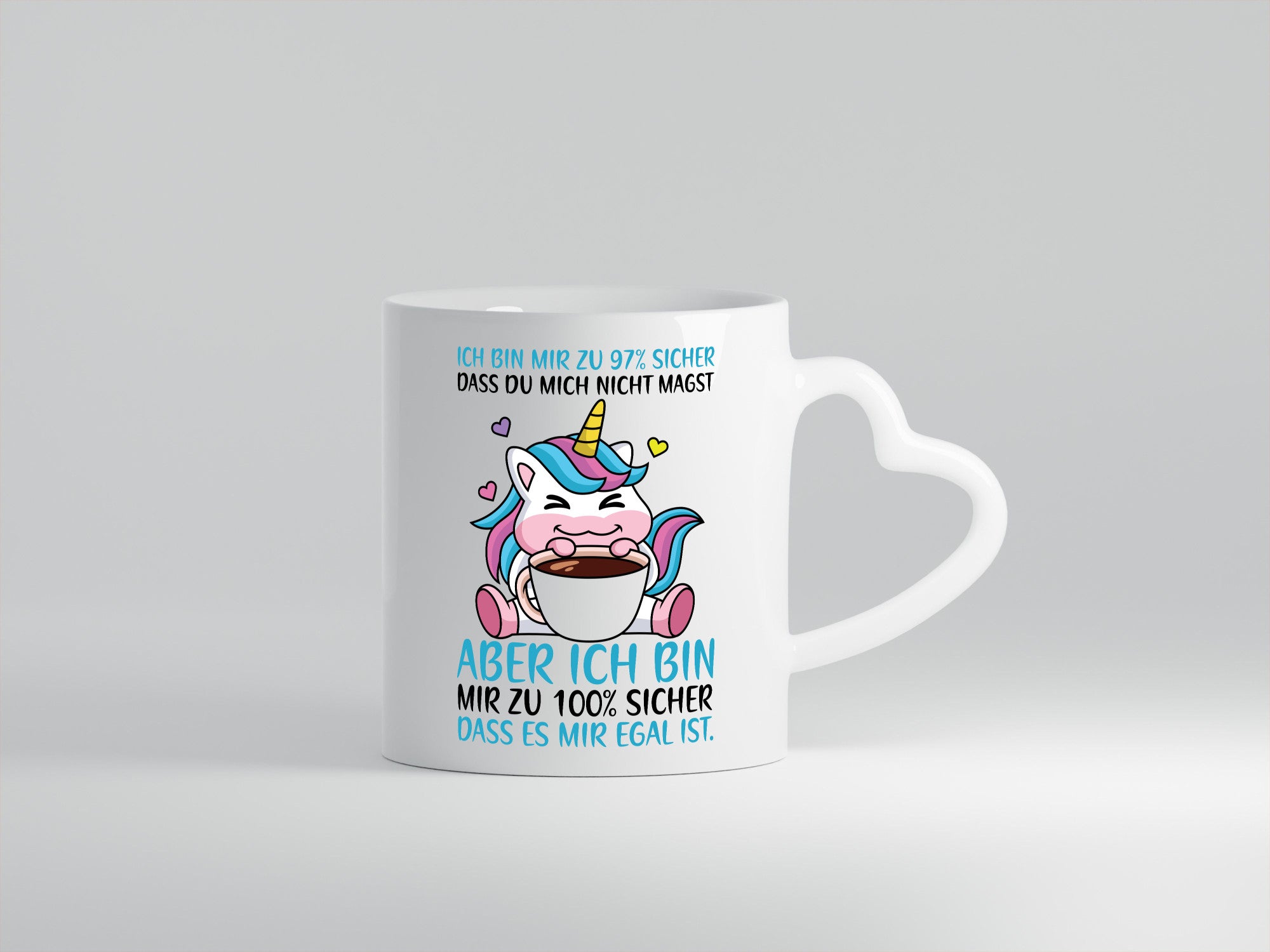 Zu 97% sicher | Einhorn mit Tasse Comic Selbstbewusst lustiger Spruch Geschenk