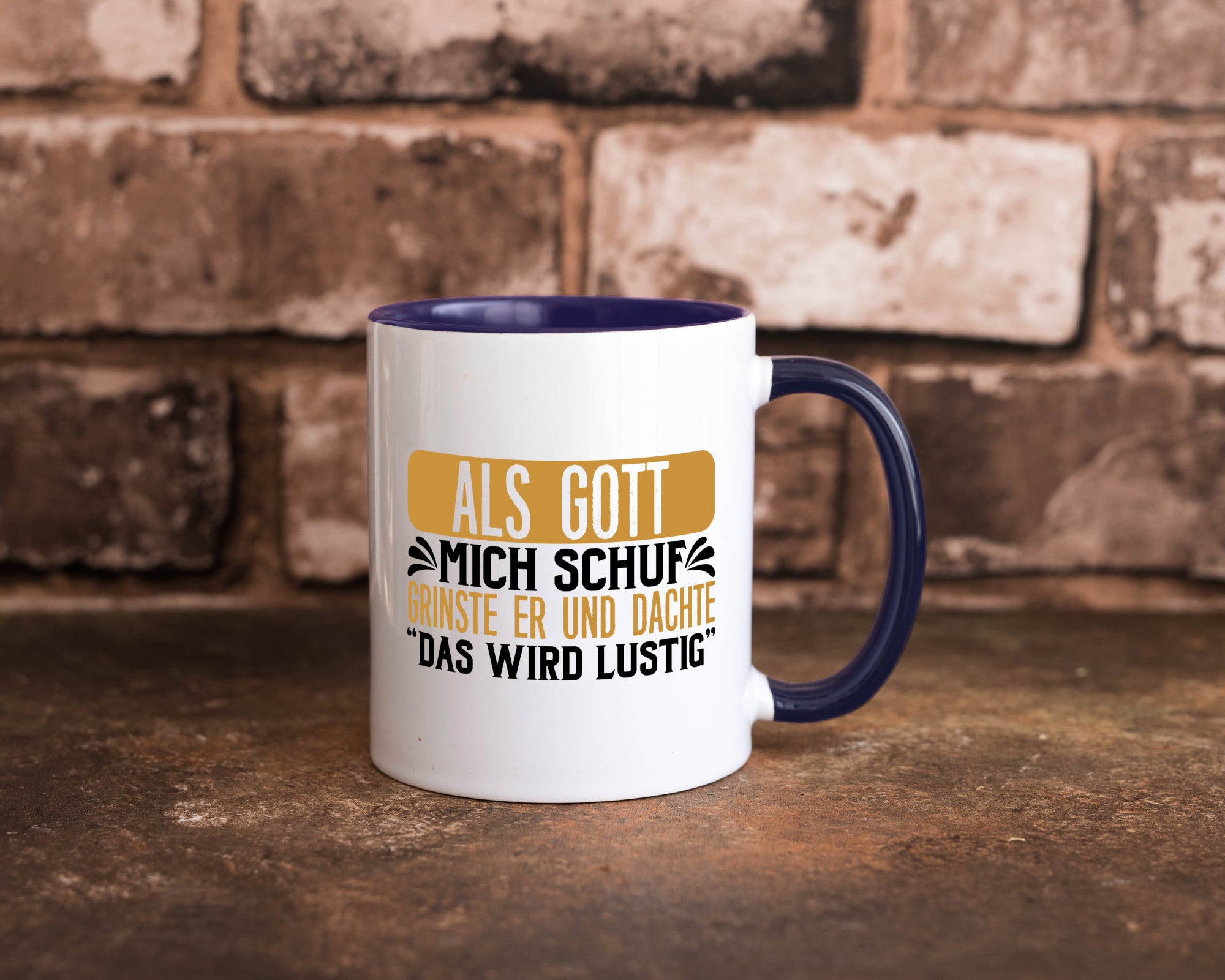 Als Gott mich Schuf Grinste er lustiger Spruch Geschenk Humor Geschenkidee Tasse