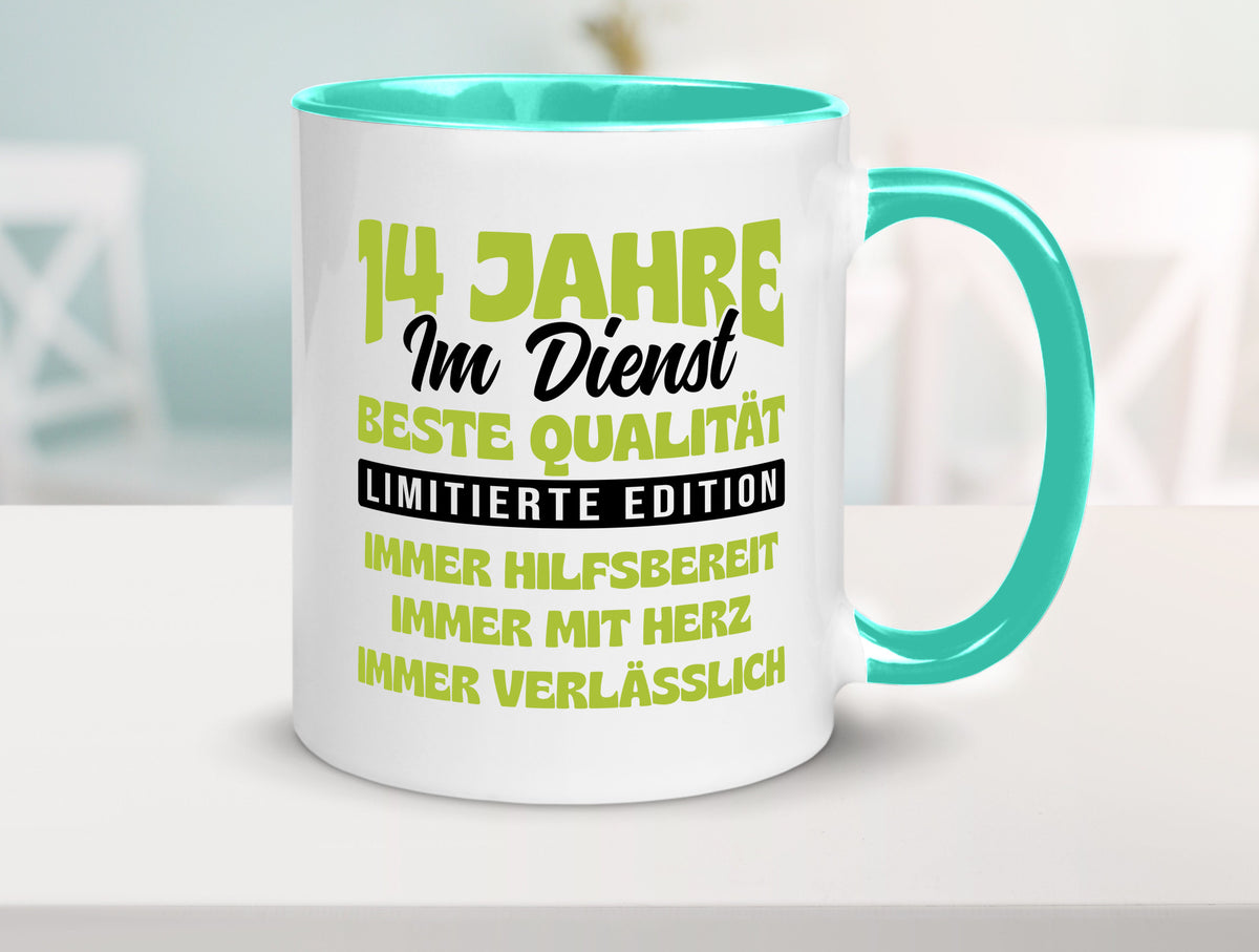 14 Jahre im Dienst | Jubiläum Arbeit v4 Geschenkidee Kollegen Büro Humor Tasse