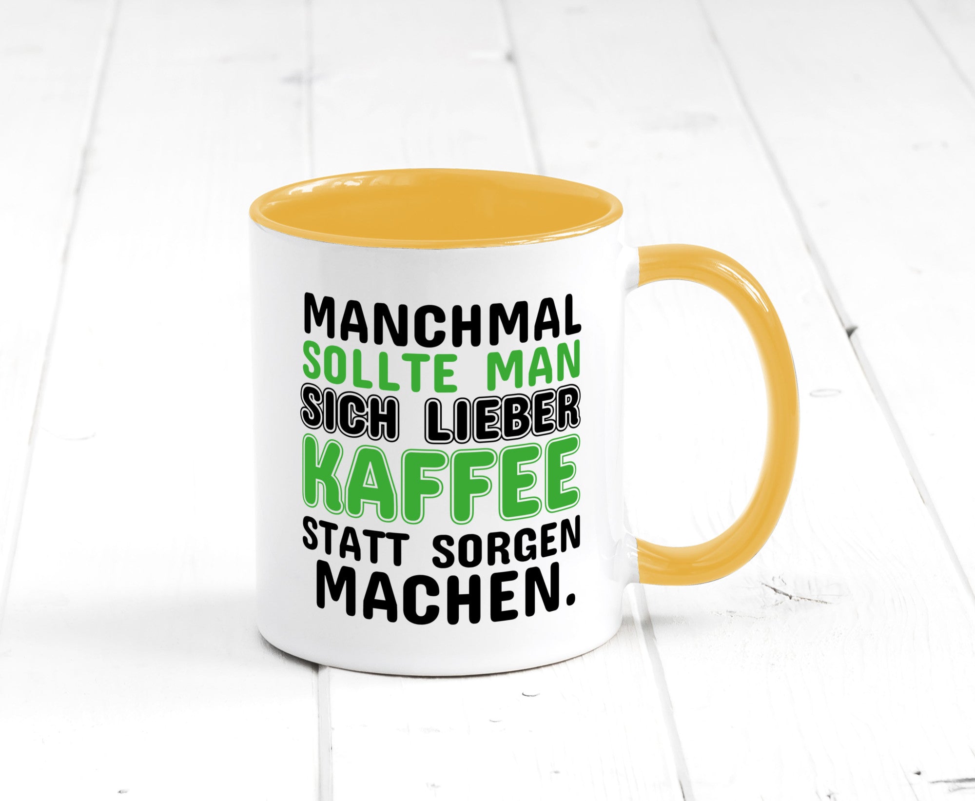 Kaffee statt sorgen lustiger Spruch Geschenk Humor Geschenkidee Tasse