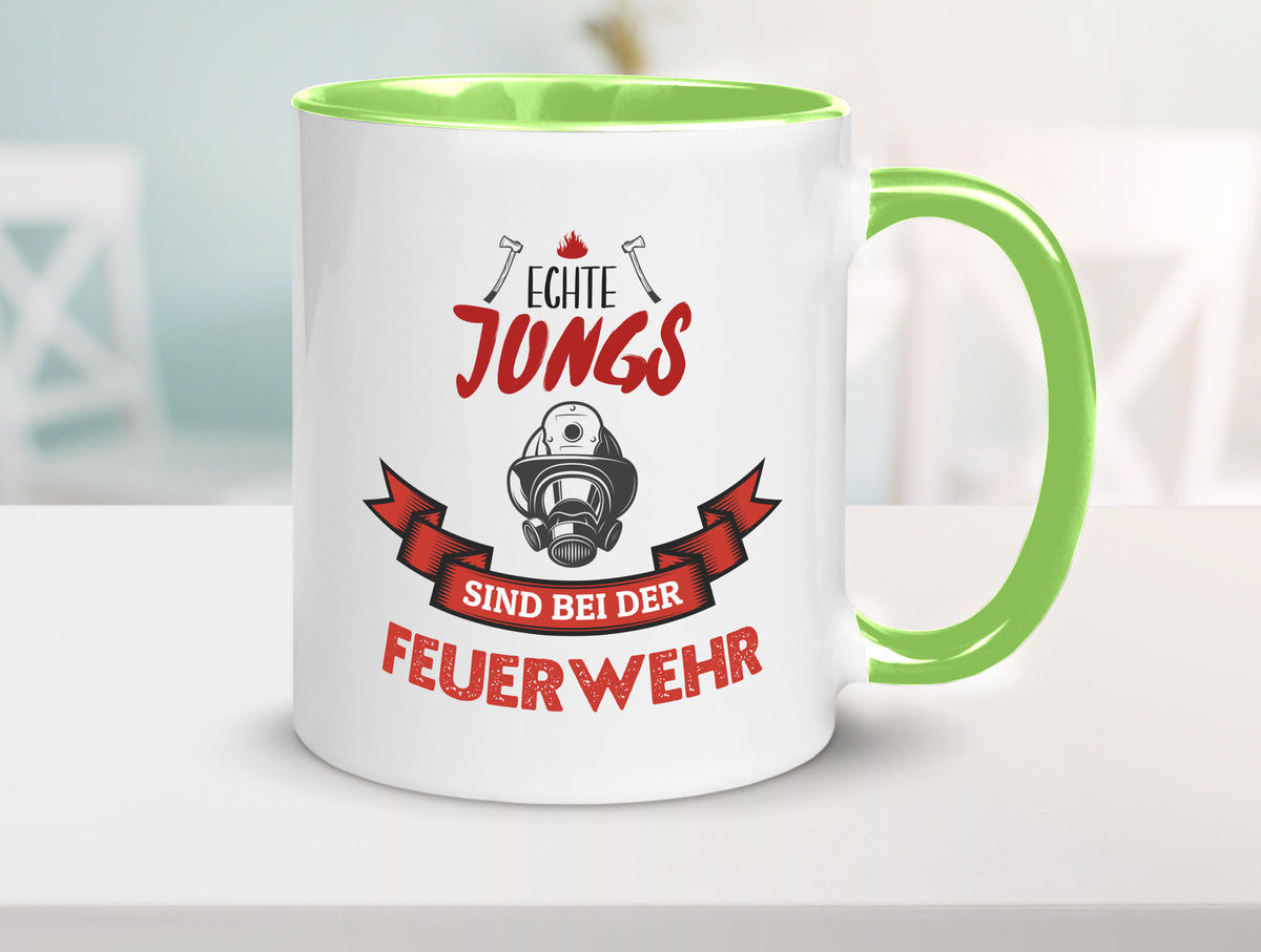 Echte Jungs sind bei der Feuerwehr | Feuerwehrmann lustiger Spruch Geschenk Tasse