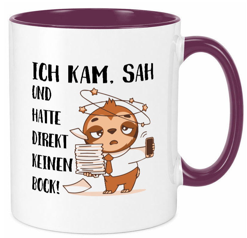 Ich habe keinen Bock | Faultier Kam, sah und kein Geschenkidee Tierliebhaber Tasse