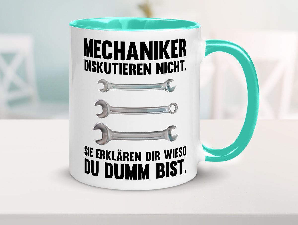 Mechaniker Diskutieren nicht sie erklären nur wieso Geschenkidee Tierliebhaber Tasse