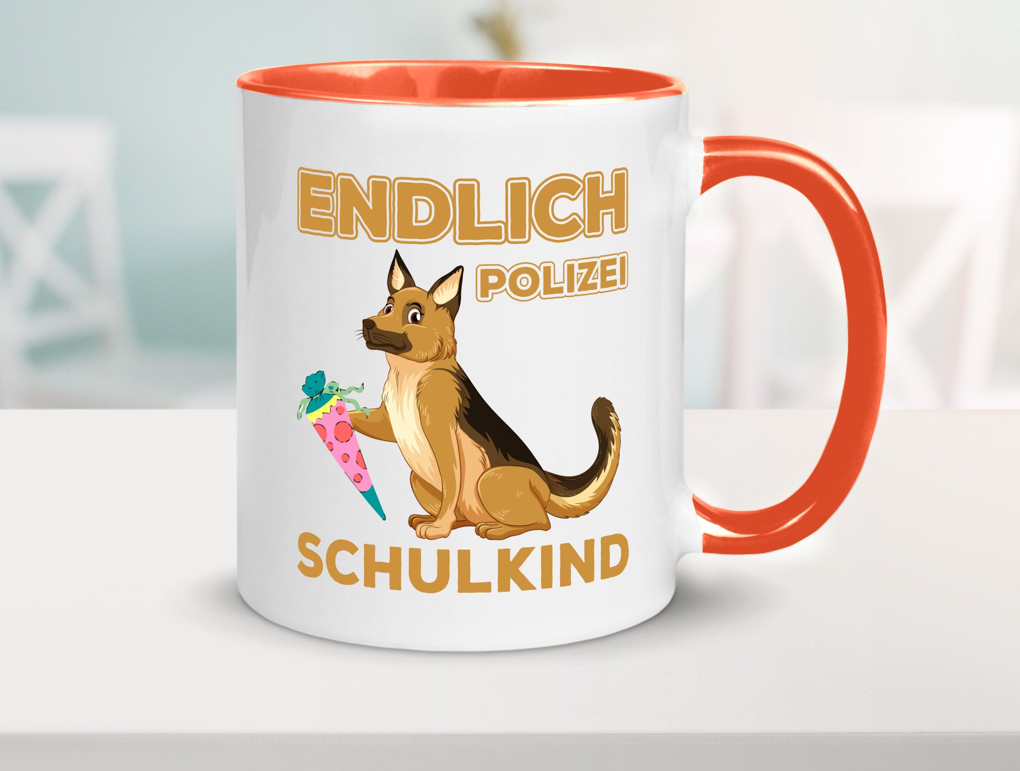 Endlich Schulkind | Tasse Einschulung Polizei Hund lustiger Spruch Geschenk