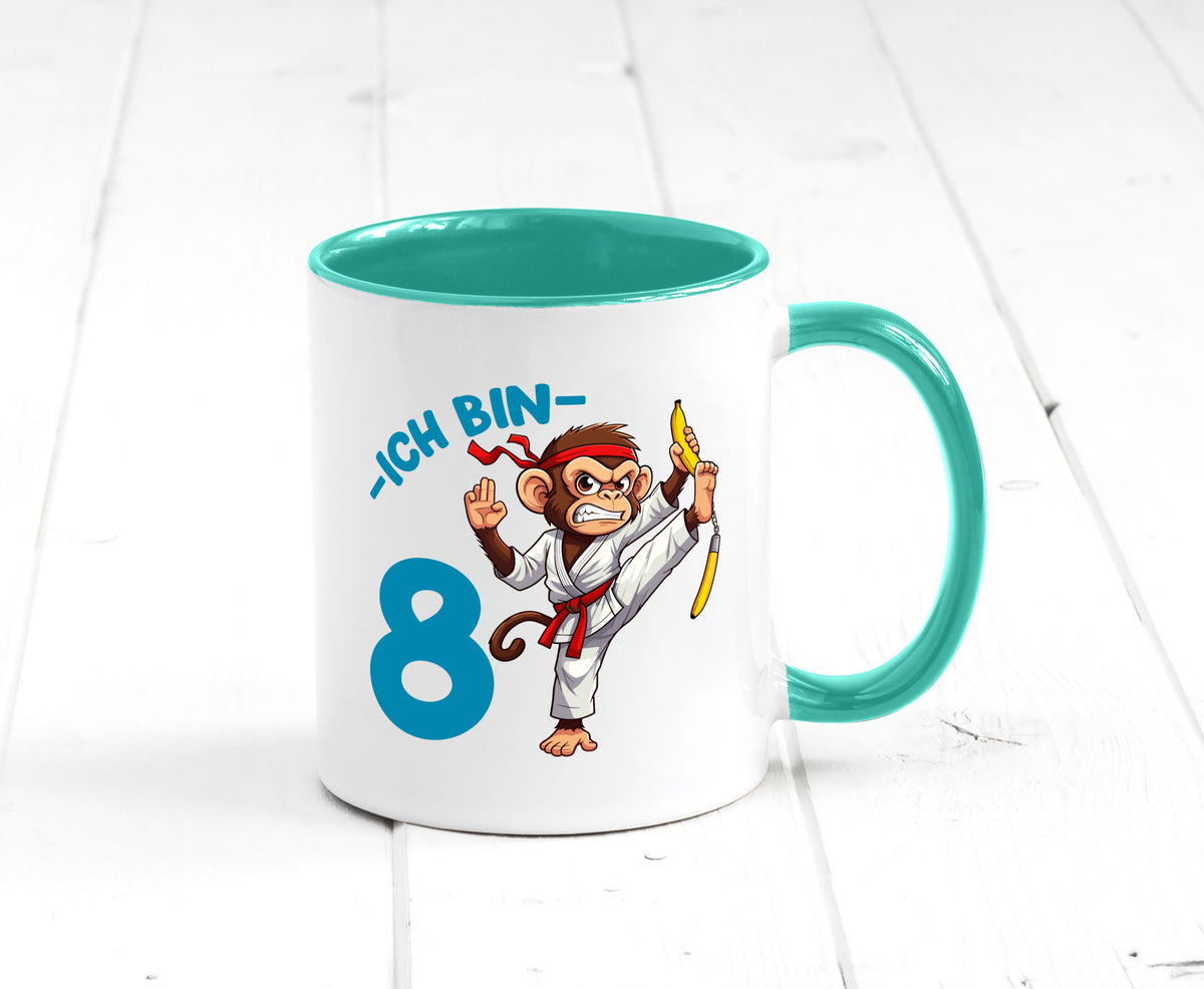 Ich bin 8 | 8. Geburtstag Karate Kampfsport Affe lustiger Spruch Geschenk Tasse